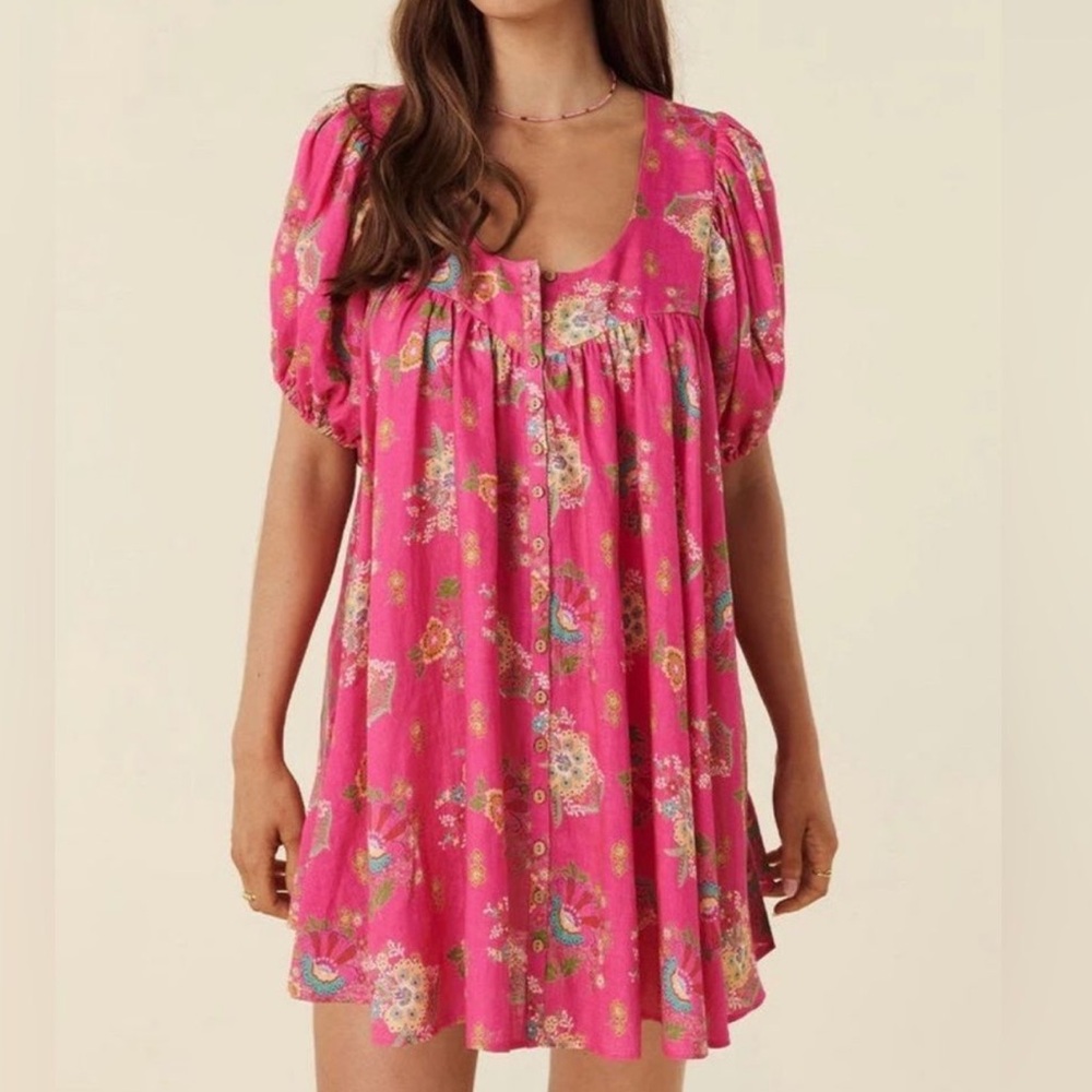 Spell Solstice Linen Tunic Dress Rose Pink Size Small